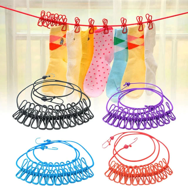 Portable Windproof 12 Clips Dry Rope Clothes Lines